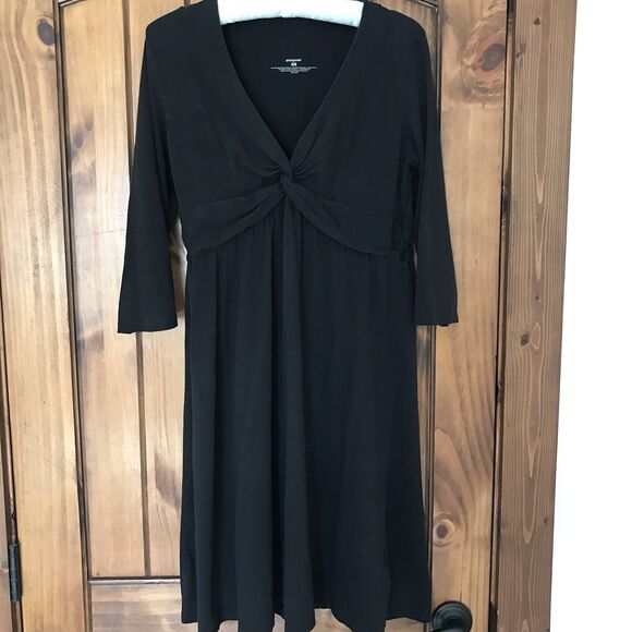 Patagonia Winnow A-line 3/4 Slv Dress M Black Organic Cotton Tencel Twist Front - Picture 3 of 10